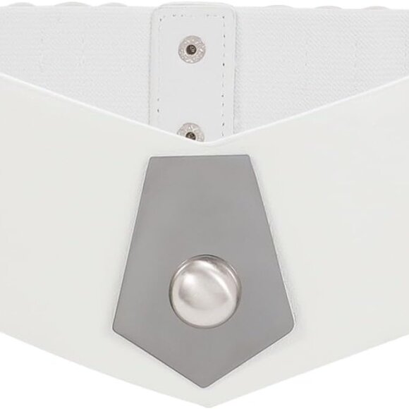 Wide Elastic Waist Belt Women Faux Leather Silver Ring Clasp Vintage - Picture 1 of 5